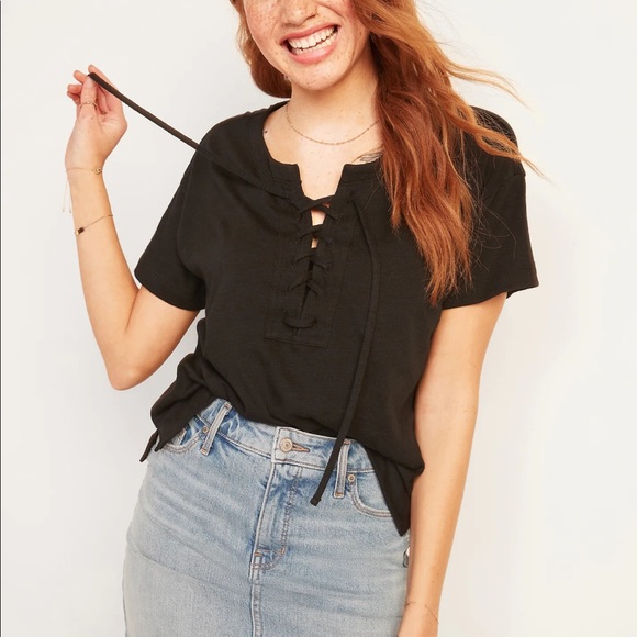 Loose Slub-Knit Lace-Up Top for Women - Picture 3 of 4